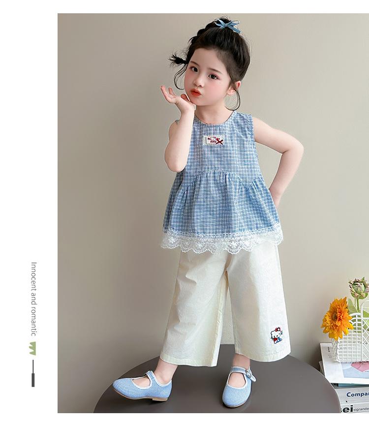 Girls' Plaid Lace Vest Set 2026 Summer New Item for Baby Girls Super Beautiful Thin Summer Two-piece Set Trendy