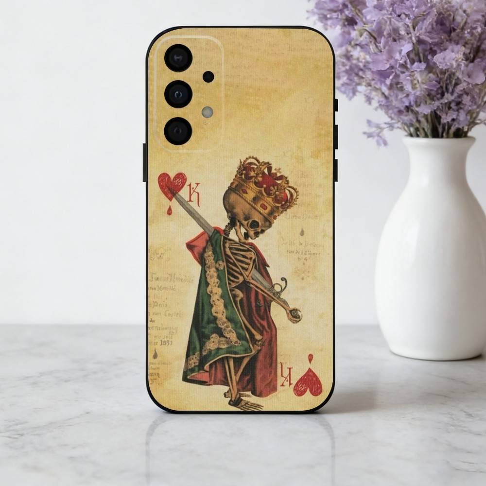 S-Skeleton Q-Queen of Hearts CARD Phone Case For Samsung Galaxy A73,A72,A71,A70,A53,A52,A51,Soft Silicone Black Cover