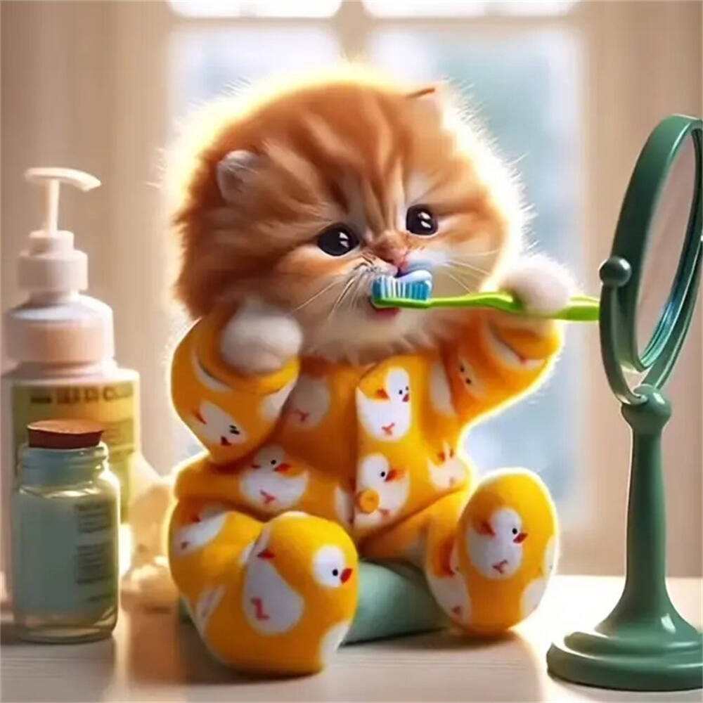 Diamond Painting New Round Rhinestones Cat Animal Housework Full Round Diamond Mosaic Wall Decor Living Room