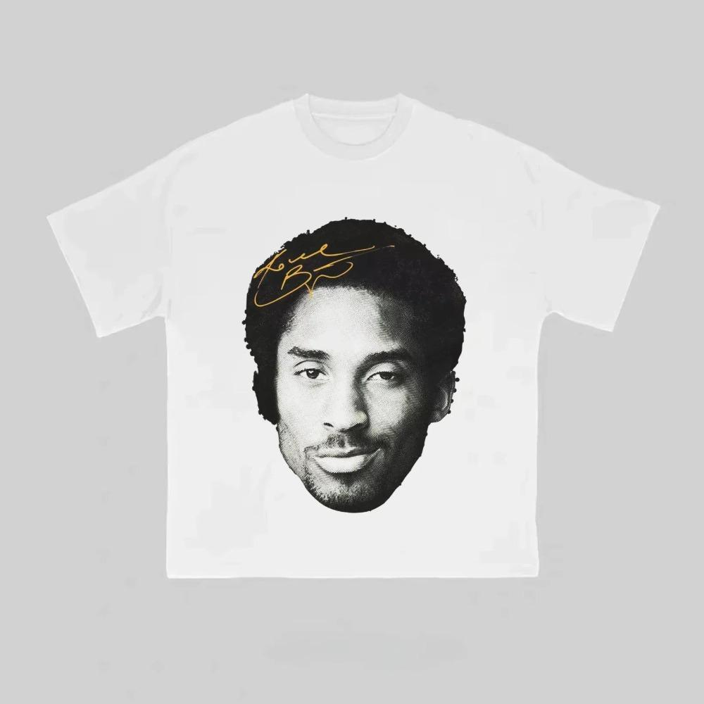 Kobe Bryant Portrait T-Shirt, Black & White Signature Graphic Tee, Basketball Legend Merch, Soft Unisex Casual Top, Ideal Gift for Fans