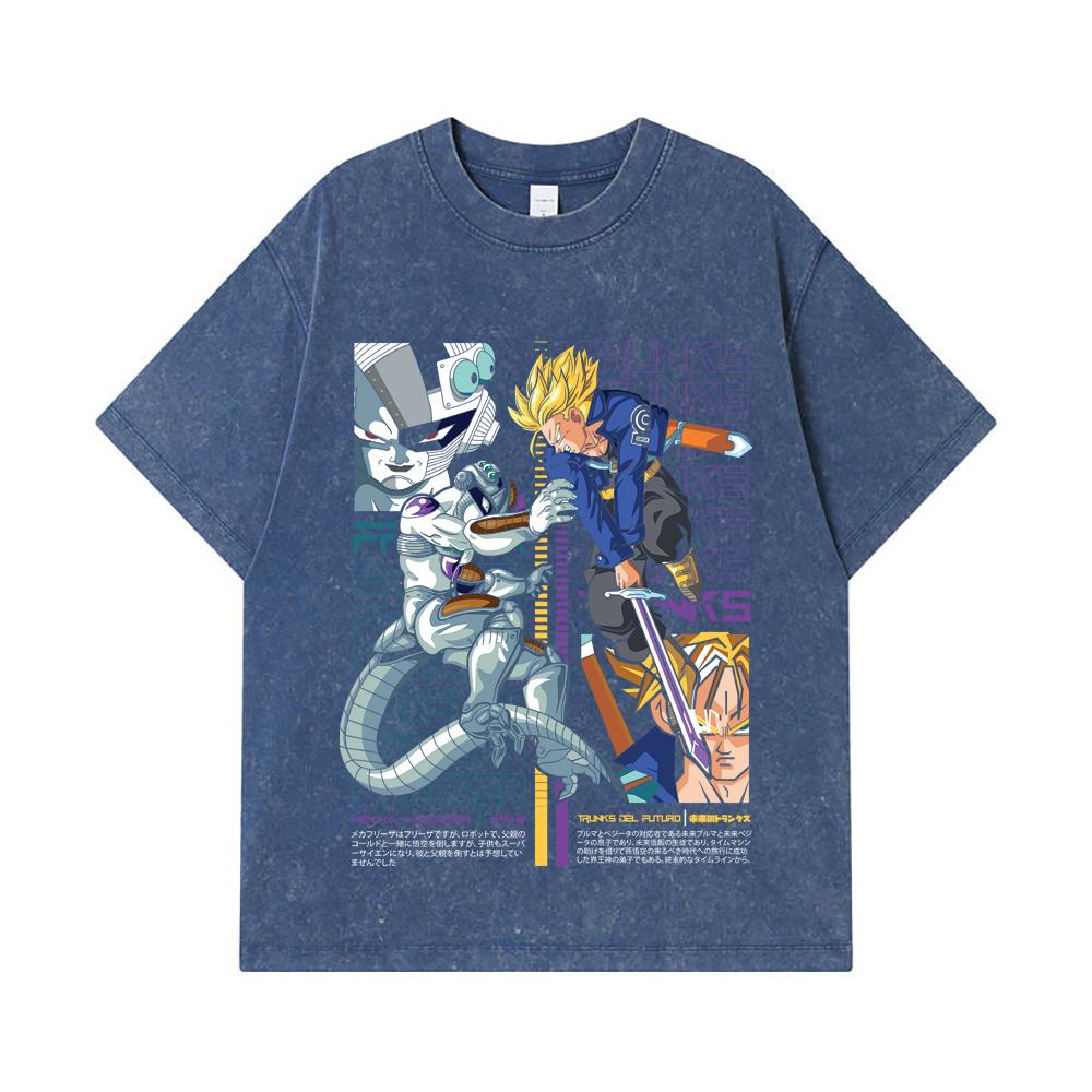 

275 GSM Washed T-shirts 100% Cotton Dragon Ball V50 Trunks Freeza Print Unisex Heavy Cotton T Shirt 2XL королівський синій колір