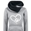 2Pcs/Set Women Autumn Winter Heart Print Sport Outfit Hooded Long Sleeve Front Pocket Sweatshirt Tops Elastic Waist Jogger Pants Tracksuit
