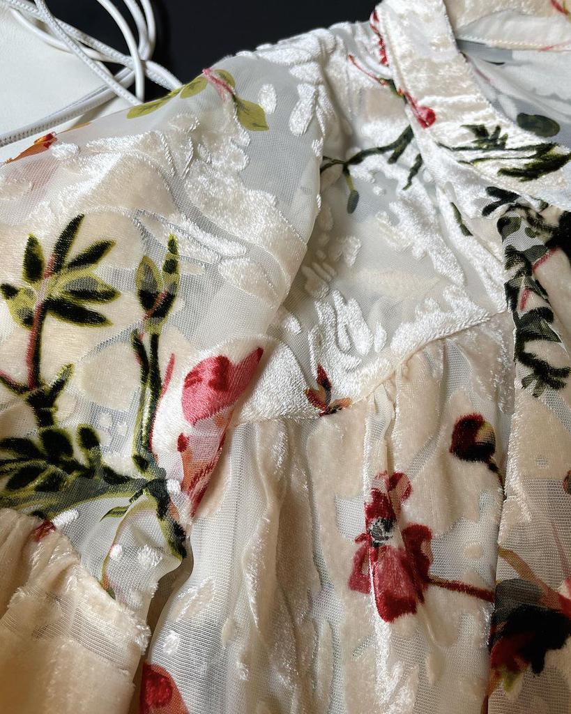 Τοπ Ντραπέ με Βελούδινη Ρετρό Καλοκαιρινή Εκτύπωση Λούβρου - Στυλ Κορεατικού Παλατιού, Χαλαρή Εφαρμογή για Γυναίκες