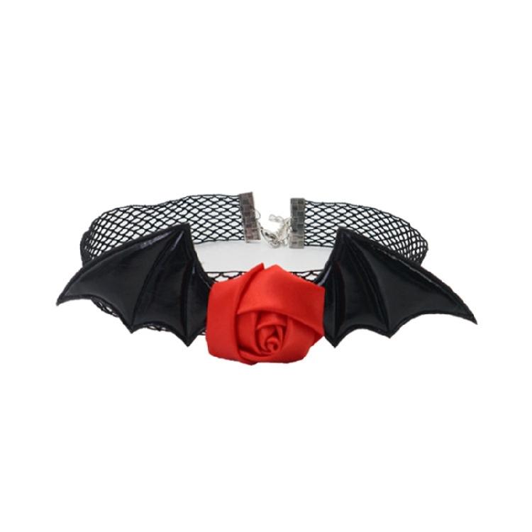 Adults Devil Costumes Set Accessories Devil Bat Headband Flower Lace Choker for Role Play Halloween Cosplay Party Props