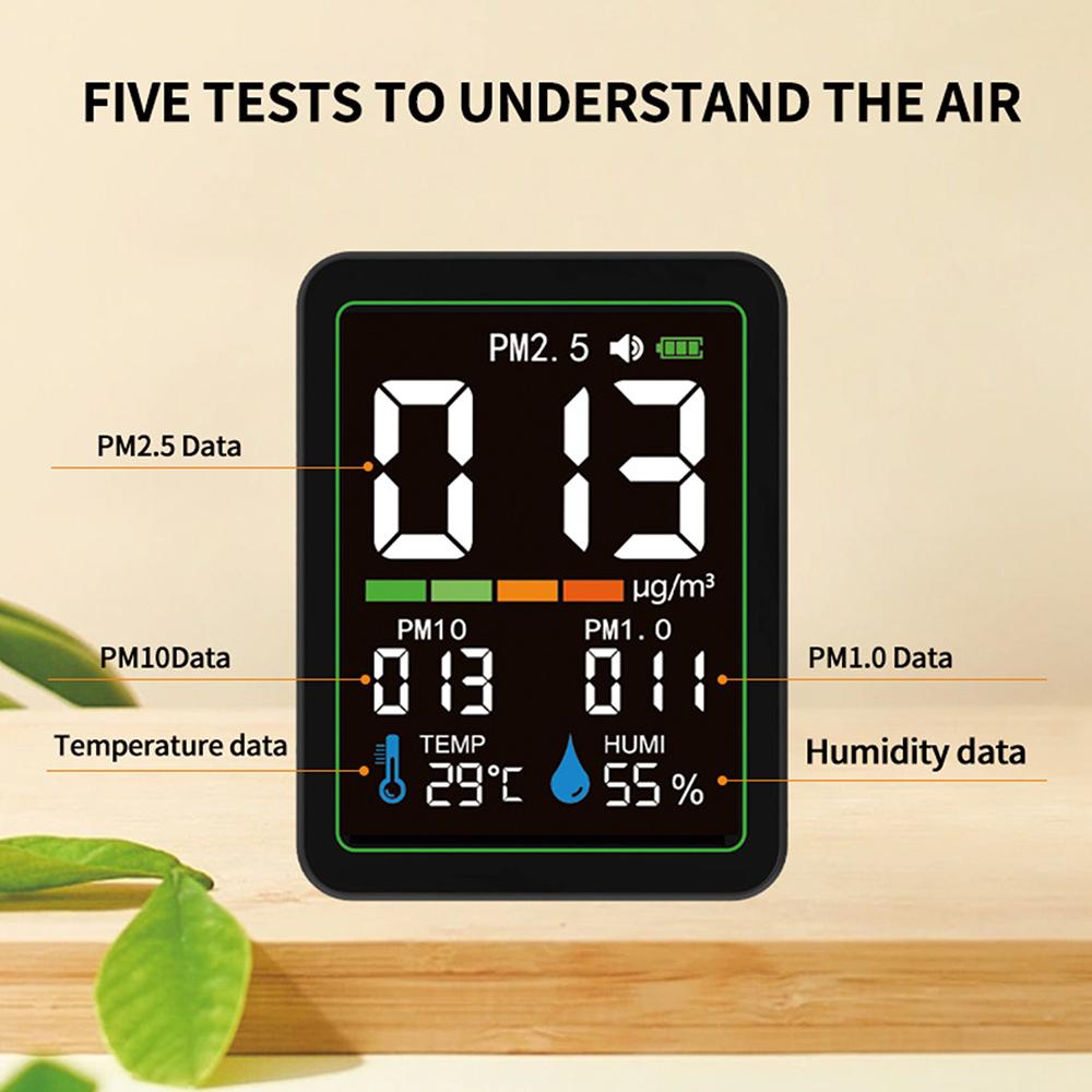 5-in-1 Air Quality Monitor Temperature and Humidity Monitor PM2.5, PM1.0, PM10 Infrared Dust Air Quality Monitor Type-C Port