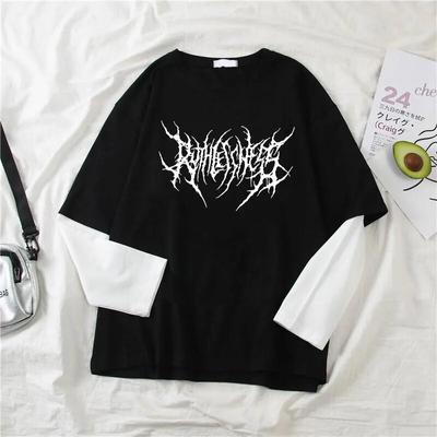 Madingi punk tamsaus stiliaus marškinėliai su apvalia kakle spausdinta Y2K sportiniai Harajuku ploni vyriški moteriški marškinėliai ilgomis rankovėmis