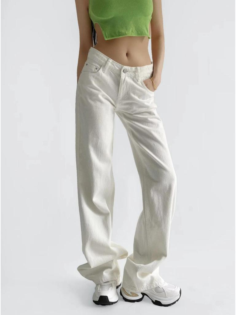 American Low-Waist Straight-Leg Loose Denim Distressed Wide-Leg Floor-Length Pants 2025 Summer Collection