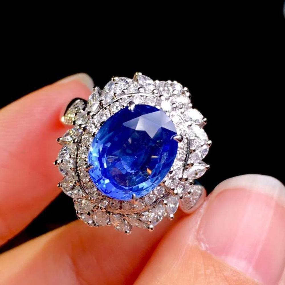Women Jewelry Set Luxury Imitation Sri Lanka Cornflower Blue Sapphire Ring High Carbon Diamond Pendant Necklace