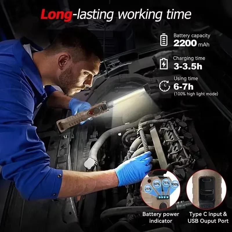 Rechargeable COB Work Light w/Magnet Base,360° Rotating Hook,XPE LED,Portable Camping Light,Outdoor,Emergency,Reading,Fishing