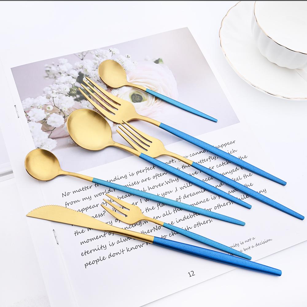 30-piece Black Handle Gold Cutlery Set Matte Finish Dinnerware Set Stainless Steel Knife Fork Spoons Kitchen Utensils Complete