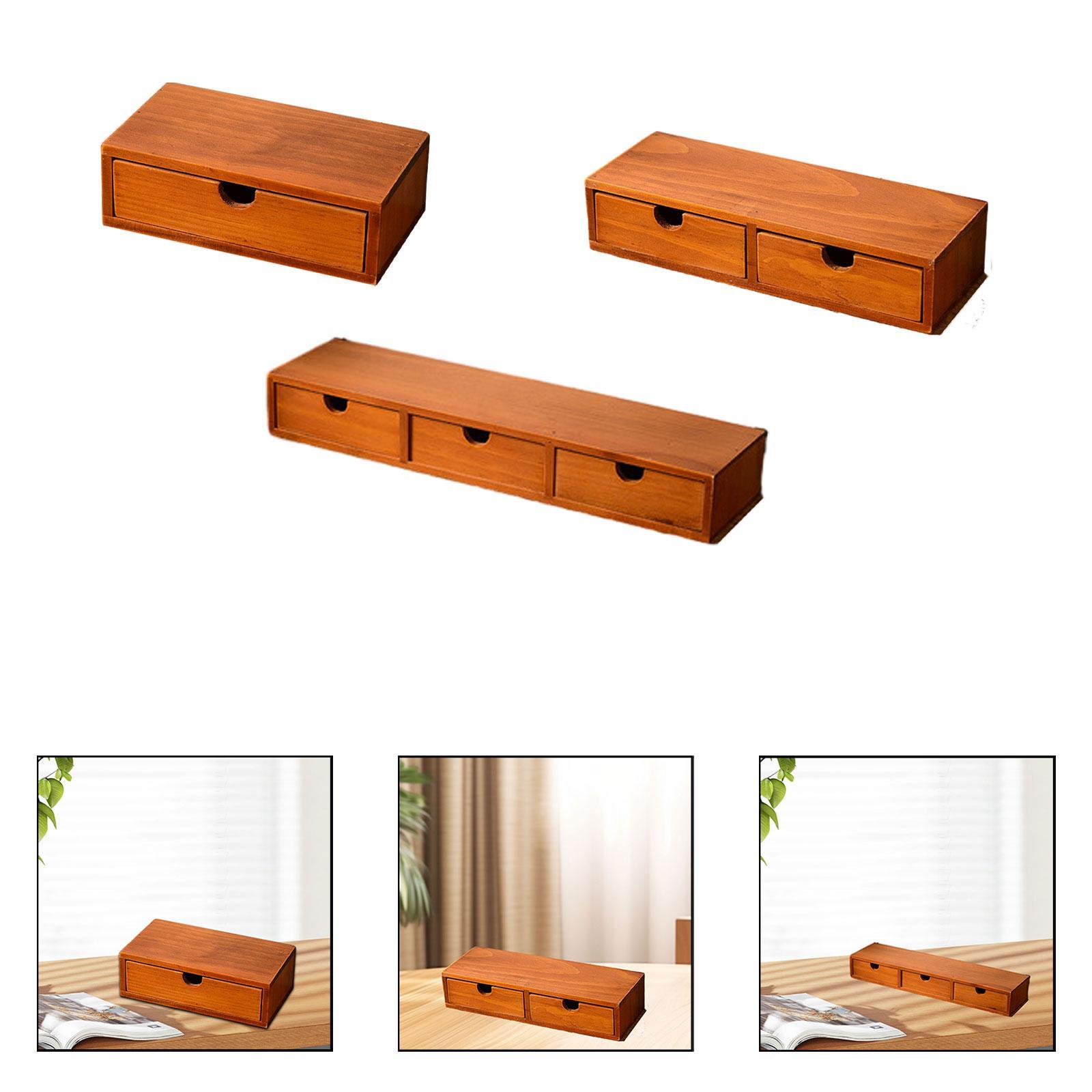 Desk Organizer with Drawer Rustic Daily Use Wooden Storage Box Coffee Pod Holder for Entryway Dresser Cabinet Toiletry Closet 25cmx12cmx7cm