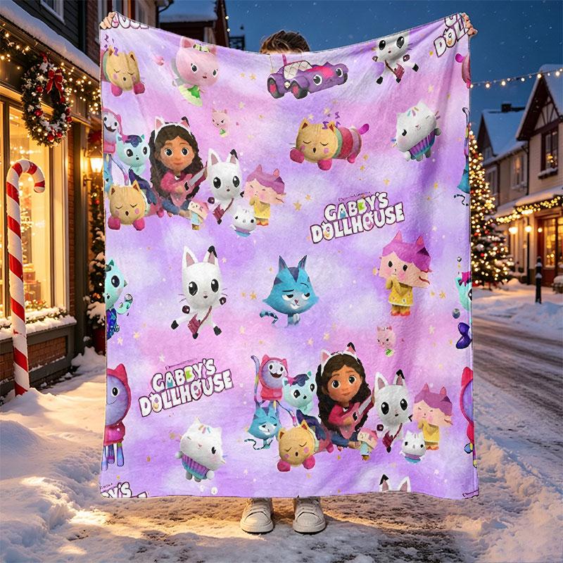 Gabby's Dollhouse Pattern Blanket for Home Decoration, Bed, Sofa, Car Travel, Camping, Suitable for All Seasons, Birthday Christmas Gift
