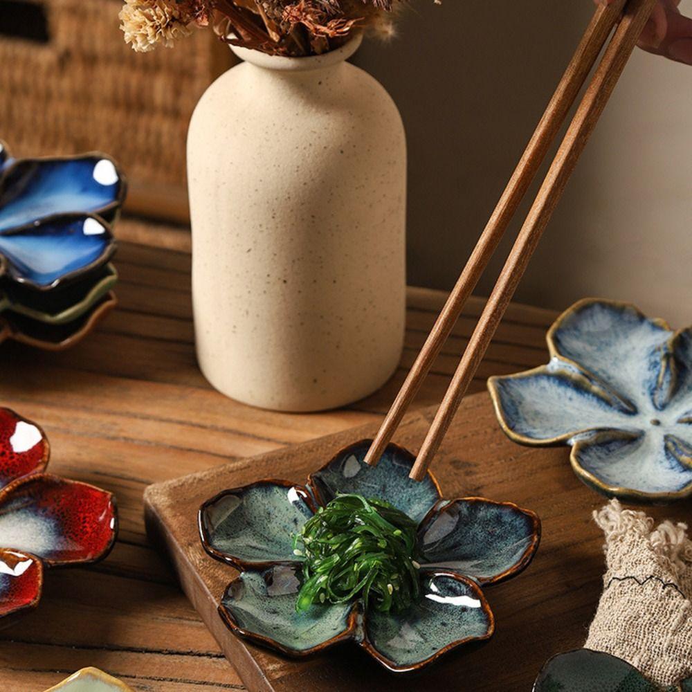 Vintage Multi-color Ceramic Craft Dish Creative Decorative Flower Shaped Small Dish Home Flavor Dish Gifts