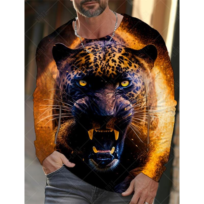 Vintage Langermet T-skjorte for menn 3d-print skjorter Mote Dyre Leopard Grafikk Klær Ermeoverdeler Menn Oversized Streetwear