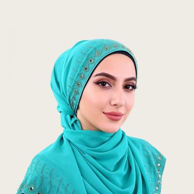 Womens Elegant Chiffon Headscarf With Rhinestone Embellishment Long Wrap Scarf Stylish Accessory