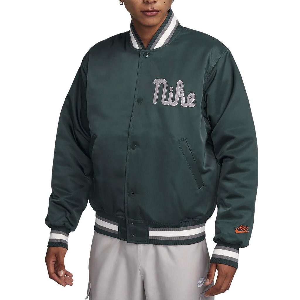 Nike Solid Color Letter Print Concealed Button Slim Fit Long Sleeve Jacket Men Jackets Green FQ7970-328