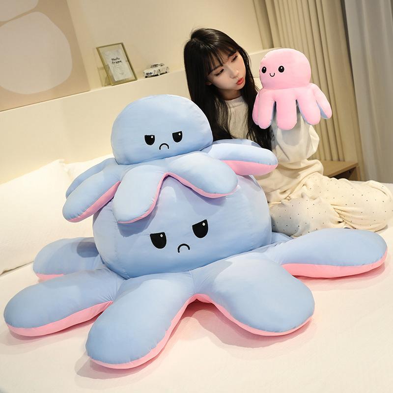 Cartoon Soft Flip Octopus Throw Pillow Plush Toy Doll Flip Octopus Doll Children Soothing Rag Doll