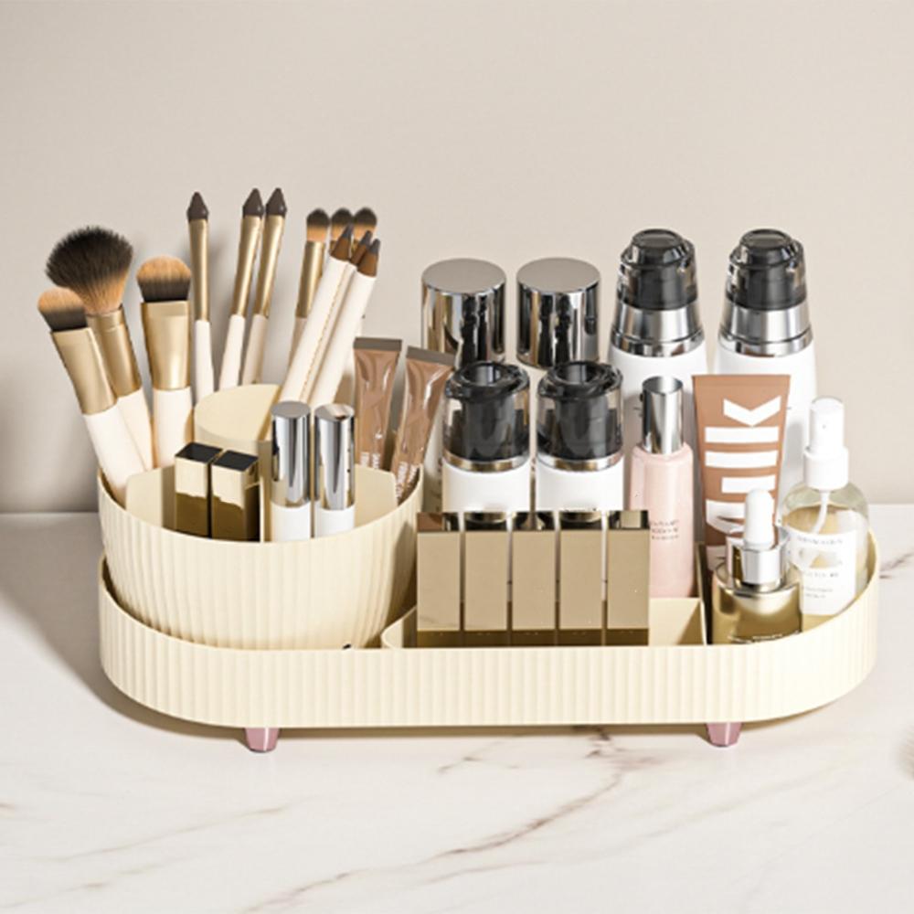 Rotating Makeup Organizer Vanity Cosmetic Brush Holder 360 Degree Spin Storage Box without Lid