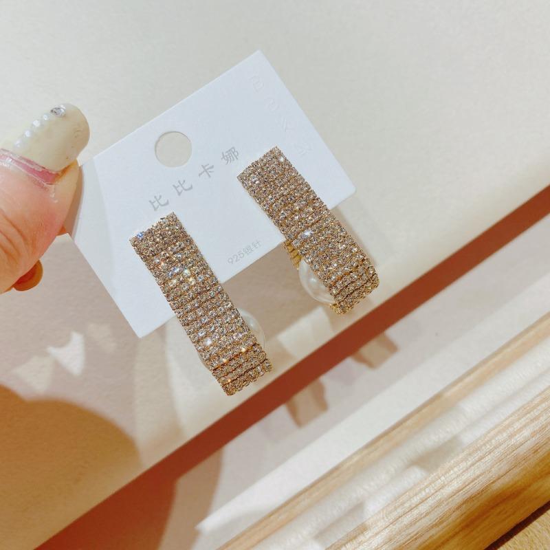 1PAIRE Nouveaux boucles d'oreilles douces célébrité Internet mode tempérament personnalité exagéré style coréen pleines de diamants perles