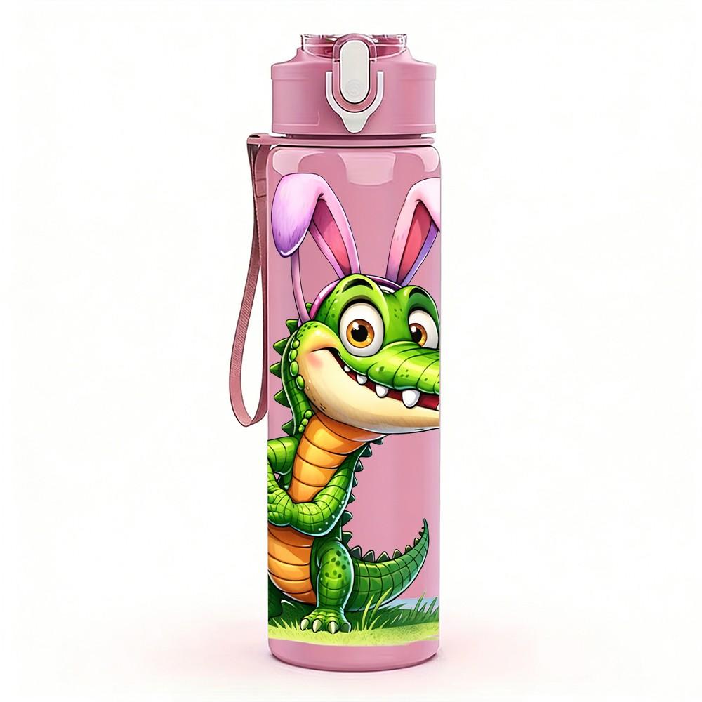 1PC Crocodile Dinosaur Funny Cartoon Art 750ml Color Plastic Sports Water Bottle Leakproof Flip Straw Lid Suitable for Sports Office Home Use