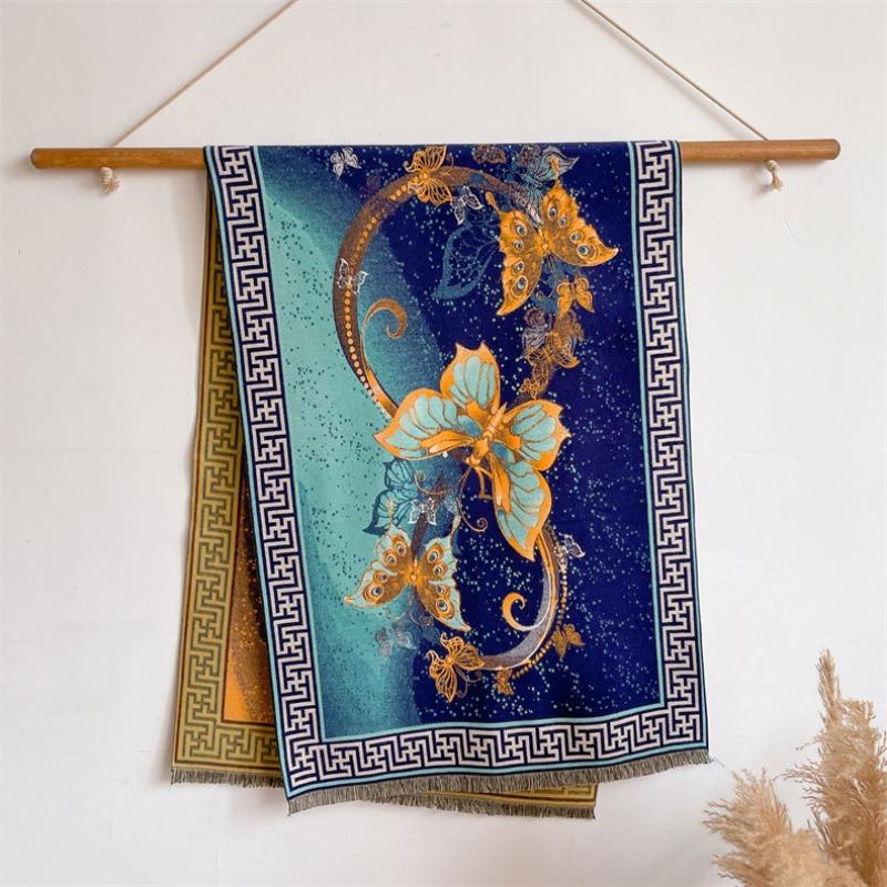 Mid-winter digital printing lengthened thickened warm imitation cashmere scarf mythical shawl women's high sense