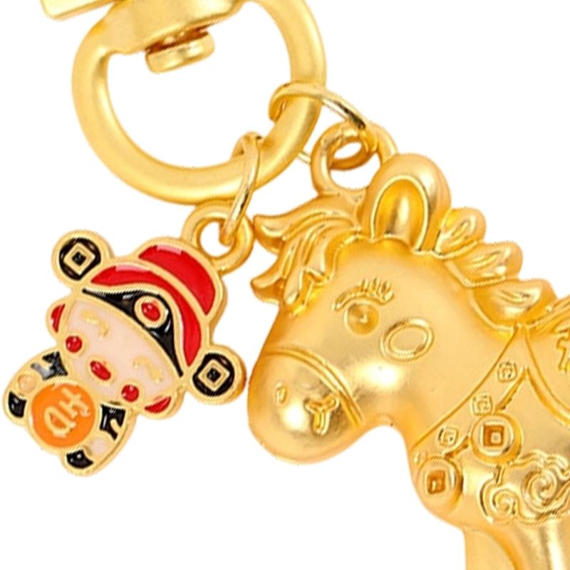 Elegantes chinesisches Legierungs-Pferde-Schlüsselanhänger-Anhänger mit Goldfinish-Verzierungen für Schlüssel, Taschen oder als Glücksbringer