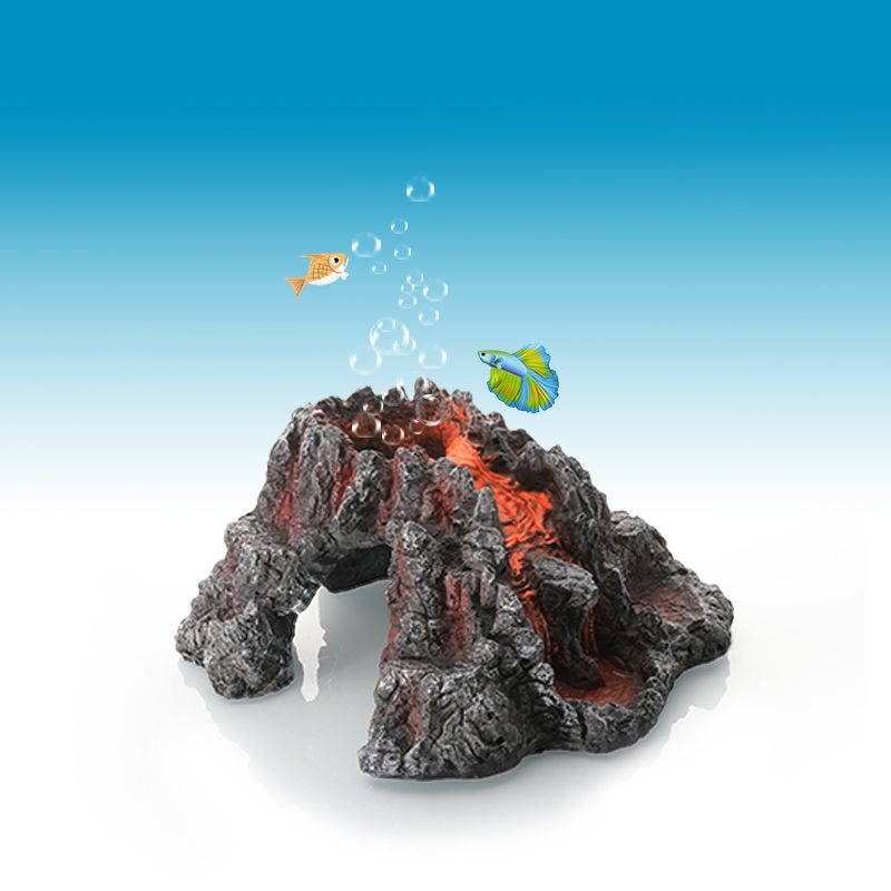 Aquarium Resin Volcano Rockery with Oxygen Pump Attachment - Home Decor Ornament for Fish Tanks