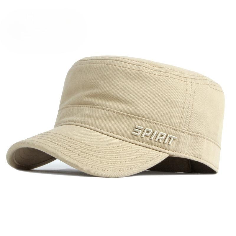

Fitted Military Cap Men Women Full Closed Back Flat Top Hat SPIRIT Embroidery Casual Army Hat All Seasons Outdoor Peaked Cap 56-60cm хаки
