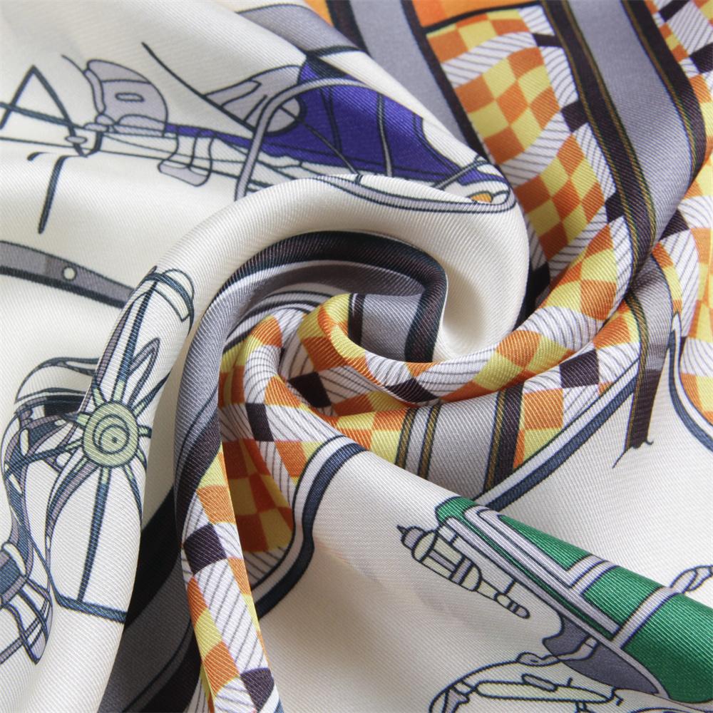 Silk Scarf Women Horse Printed Square Scarves Head Echarpes Silk Foulards Femme Wraps Beach Shawls Bandana Lady Hijabs 90CM