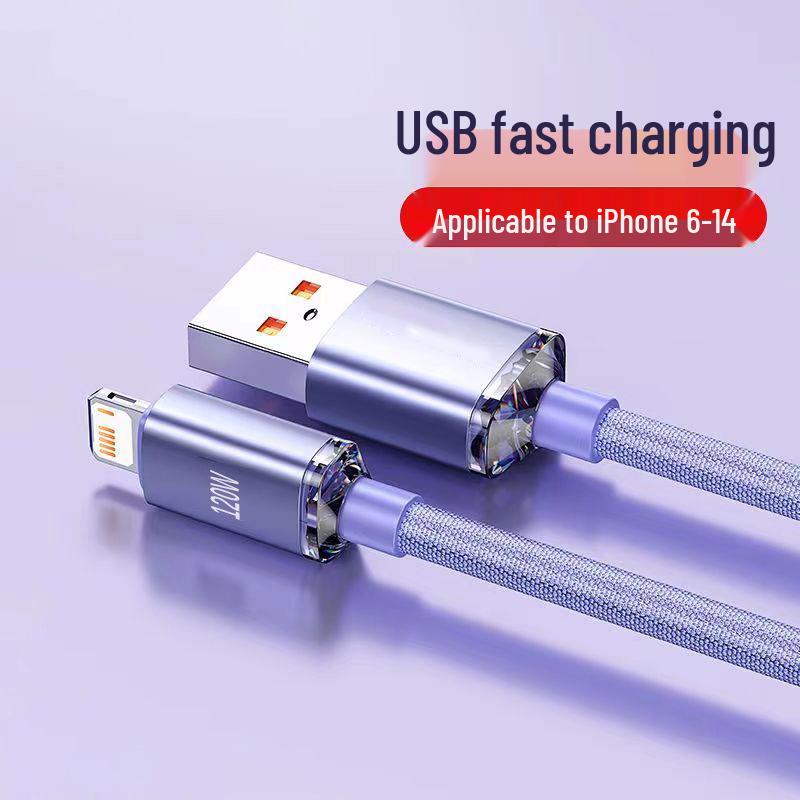 

Совместимый USB-кабель для зарядки для моделей iPhone: 5/6/7/8 Plus, 11/12/13 XS, 14 Pro Max Purple - Apple USB Fast Charging