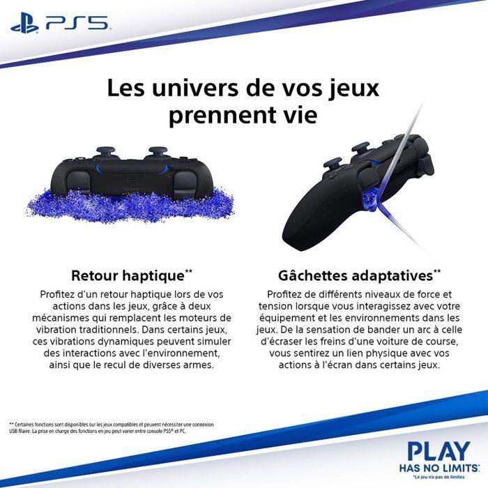 Manette sans fil DualSense®– Midnight Black - Avec câble USB pour PC