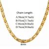 Gold Color Stainless Steel 8mm Byzantine Link Chain Bracelets Necklace For Women Men  Party Wedding Jewelry Sets Gifts