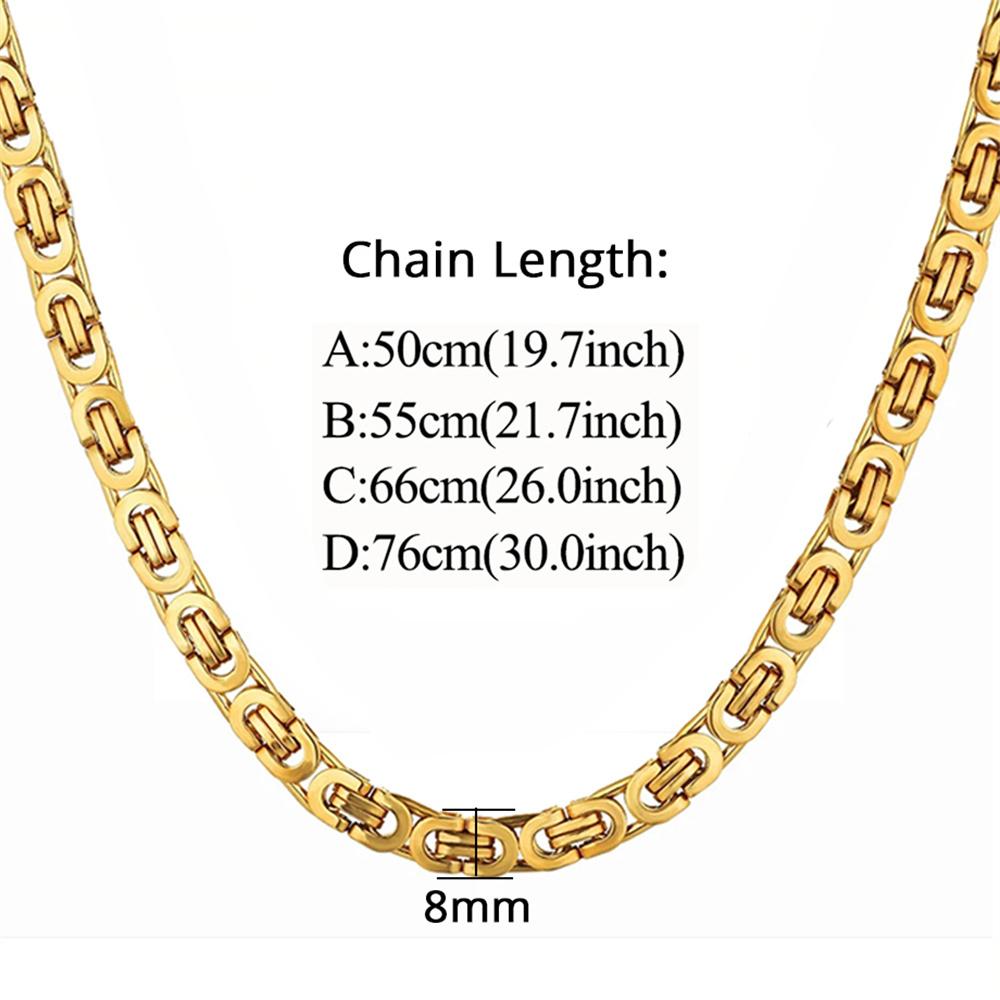Gold Color Stainless Steel 8mm Byzantine Link Chain Bracelets Necklace For Women Men  Party Wedding Jewelry Sets Gifts