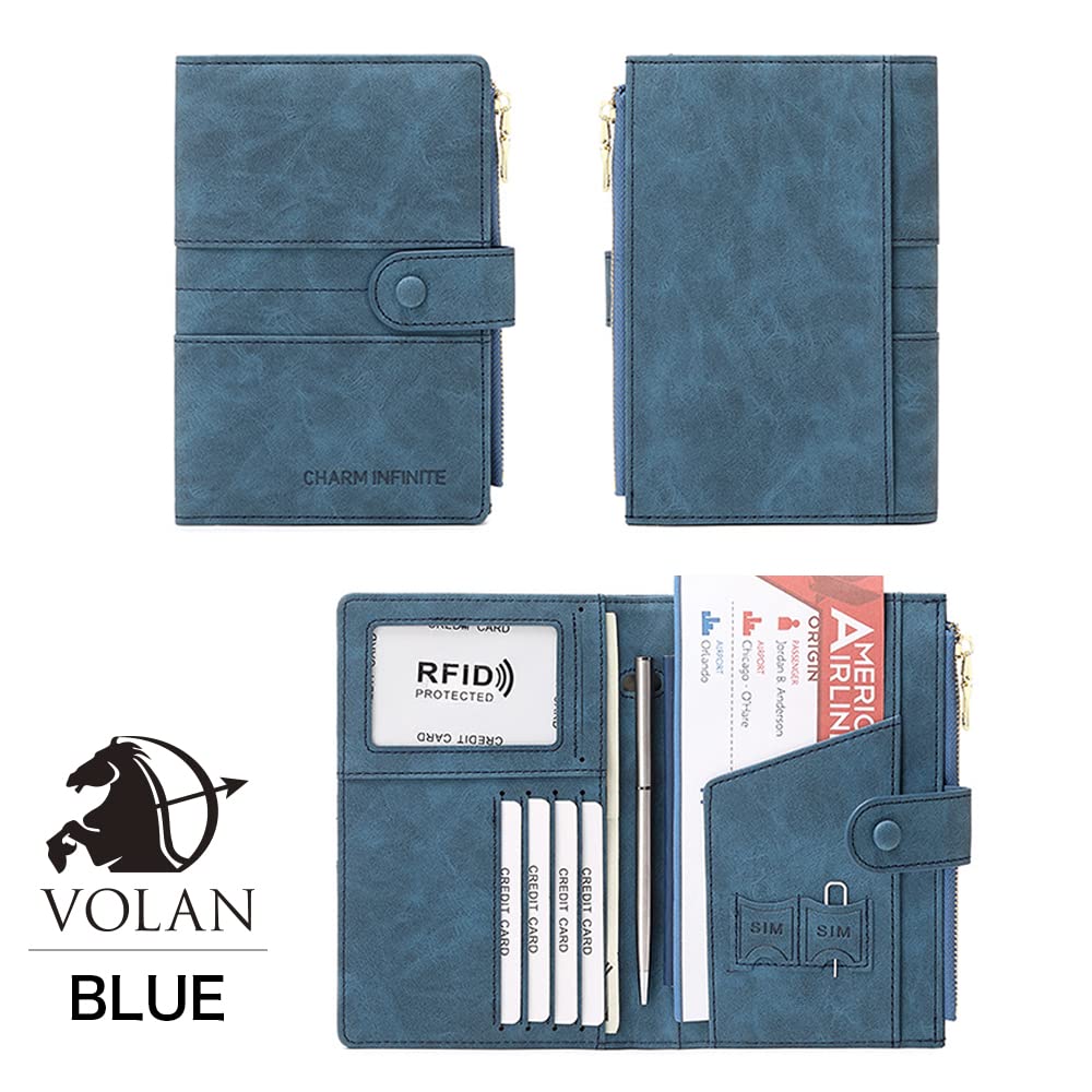 VOLAN Passport Case with RFID Blocking and Skimming Card for Men and Women Protection, Storage, (Blue)