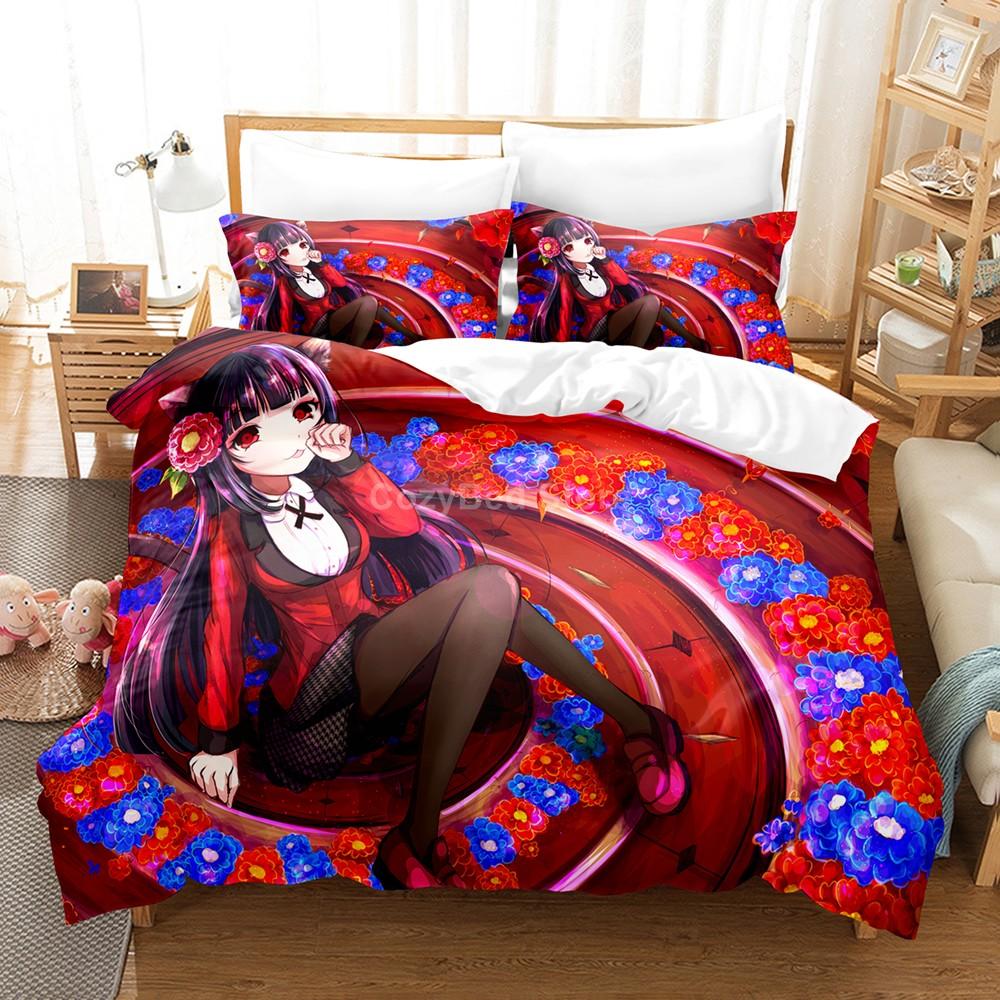 Kakegurui Sengetøy Sett For Jente Anime 3d Dynetrekk Sett Dyne Sengetøy Twin Queen King Enkelt Størrelse Gutter Barn Gave Tegneserie