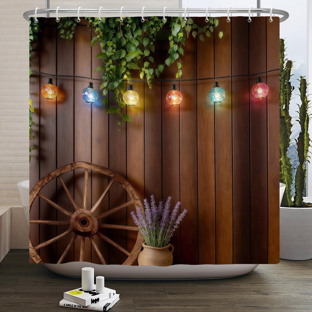 Western Cowboy Theme Bathroom Shower Curtain Barn Wooden Door Decor Waterproof Bathroom Curtain With Hooks Polyester Curtains