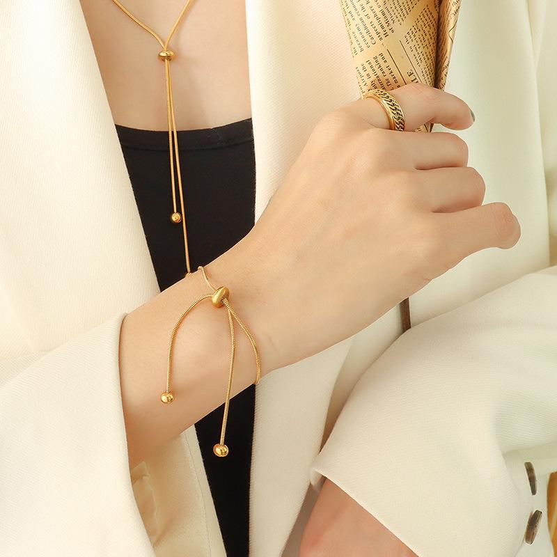 Women s Snake Bone Chain Necklace and Bracelet Set in 18K Gold-Plated Titanium Steel