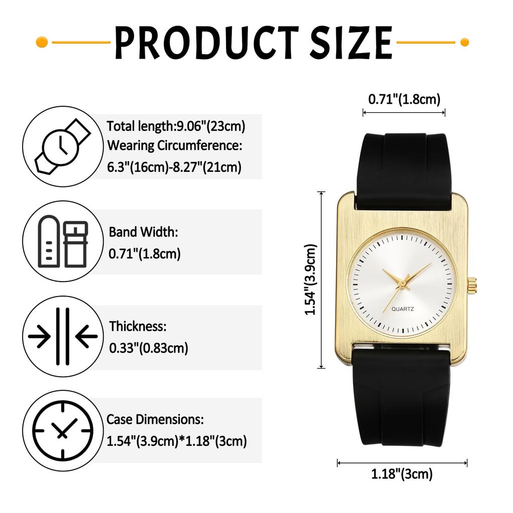 Square Watch Women Silicone Strap Waterproof Fashion Analog Quartz Watch Accessory - Birthday Anniversary Christmas Valentine's Day Gift