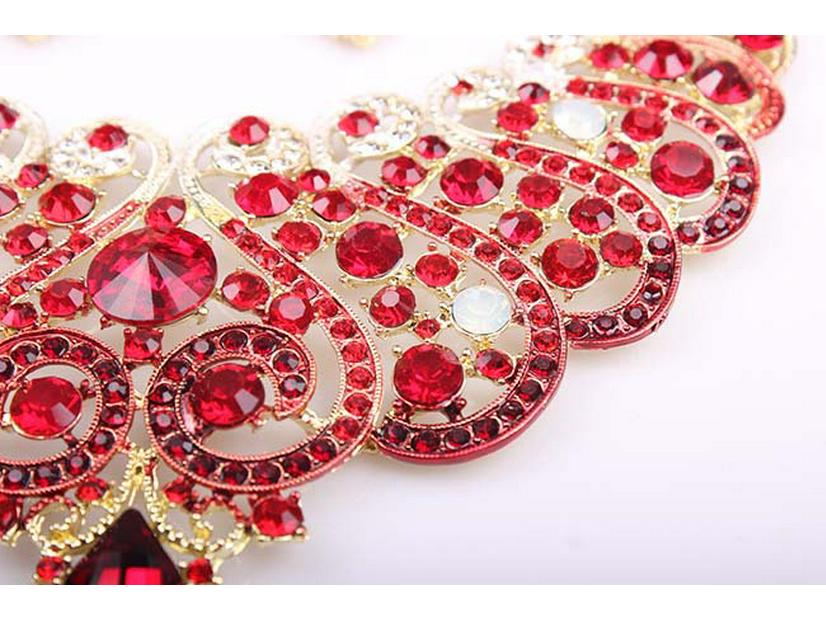 Elegant Full Diamond Clavicle Necklace & Earring Set for Evening Dress & Bridal Wear