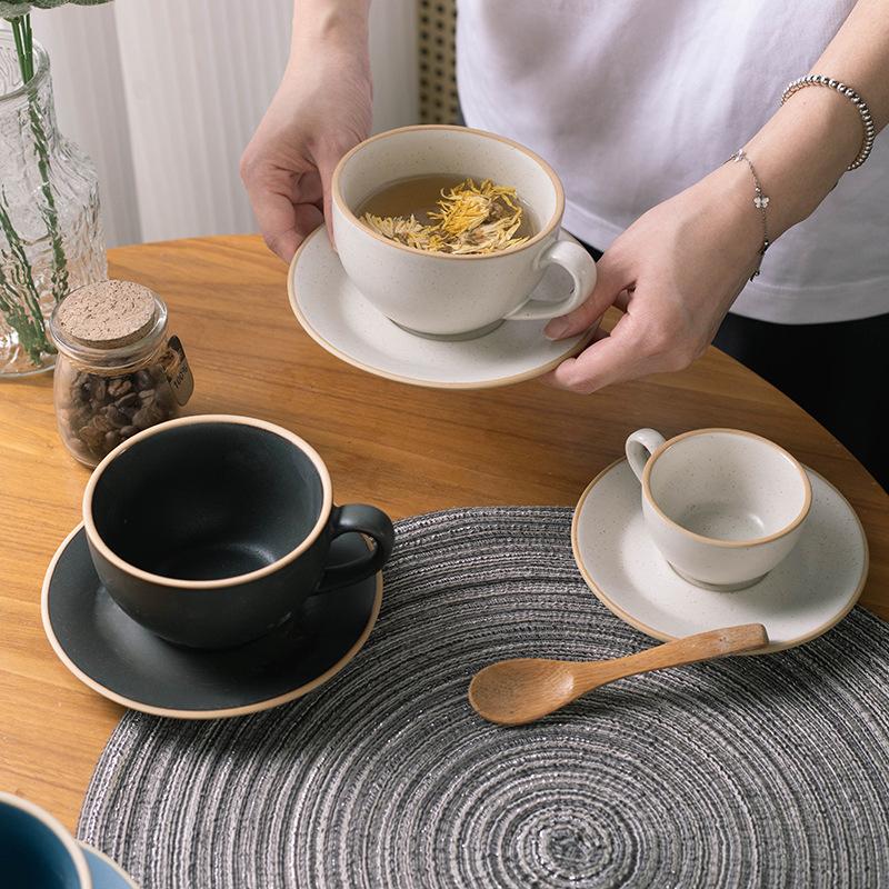 Baifenbai Home Furnishing Light Ins Simple Ceramic Retro Cup Set Mug, Office Creative Afternoon Tea Coarse Pottery Coffee Cup Saucer
