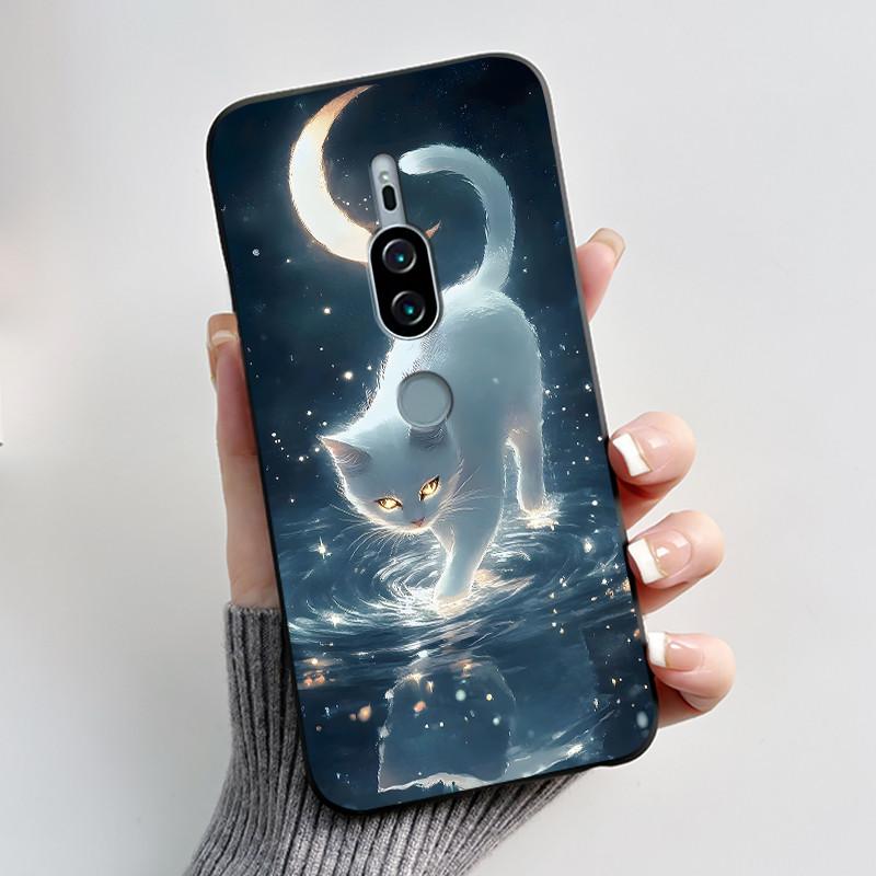 Per Sony Xperia XZ2 Premium SOV38 H8166 H8116 Custodia per Telefono Estetica Moda Gatto Carino Cartone Animato Nero Tocco Morbido Posteriore Cover in Silicone