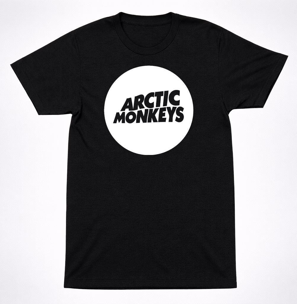 Arctic Monkeys White Circle Logo Shirt Indie Rock Band Graphic Black Tee