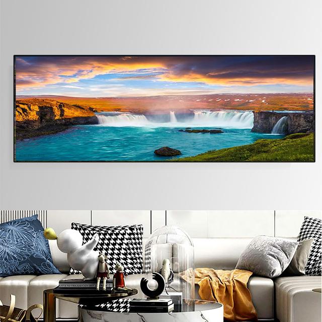 Πολύχρωμο Godafoss Waterfall Ζωγραφική σε καμβά Ισλανδία Τοπίο Πράσινη Θάλασσα Αφίσες και εκτυπώσεις Εικόνες Τέχνης Τοίχων Διακόσμηση σπιτιού Χωρίς πλαίσιο