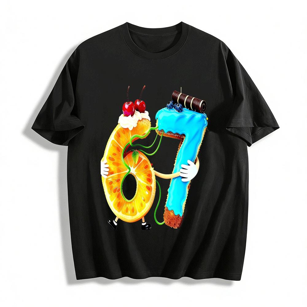 Fun Number 67 Food Anthropomorphic Print Casual Top Pure cotton T-shirt XXS