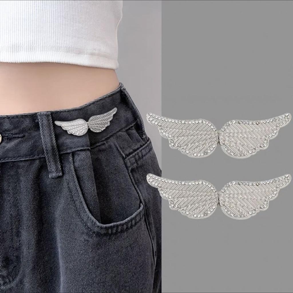 2Piece Jeans Waist Tightener Adjuster Kit, Effortless No Sew Tightening, Silver Adjustable Buttons Fit On Loose Jeans & Pants