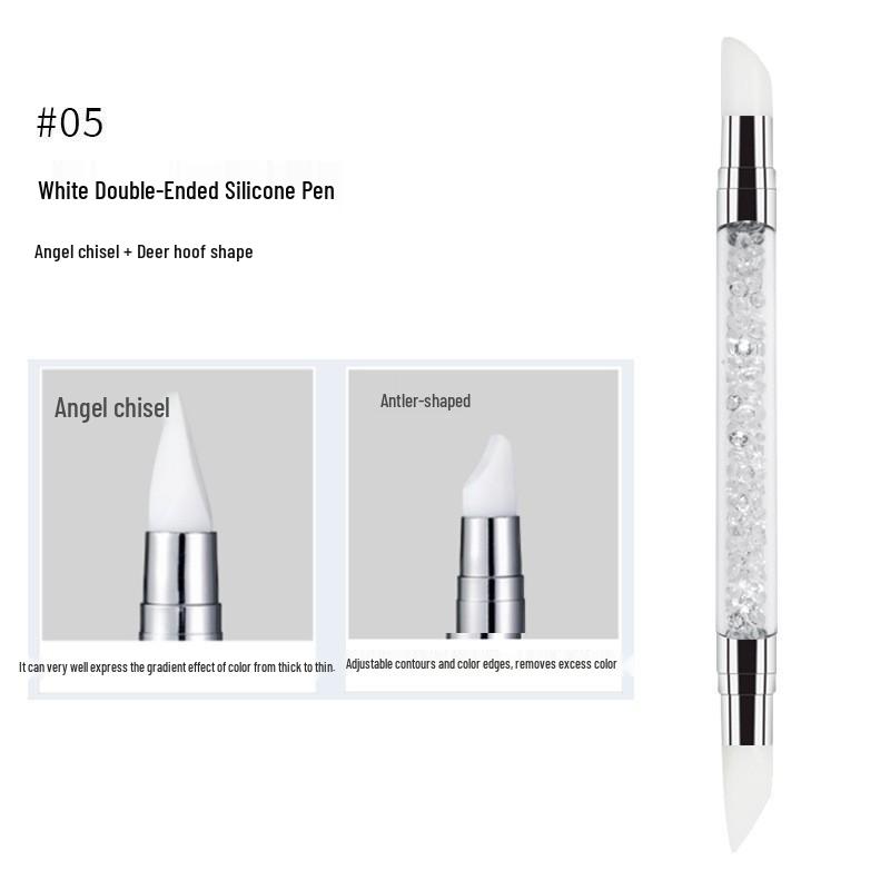 Dual-Ended Nail Art Silicone Pen for Applying, Pressing, and Mixing with Crystal and Mirror Powder.