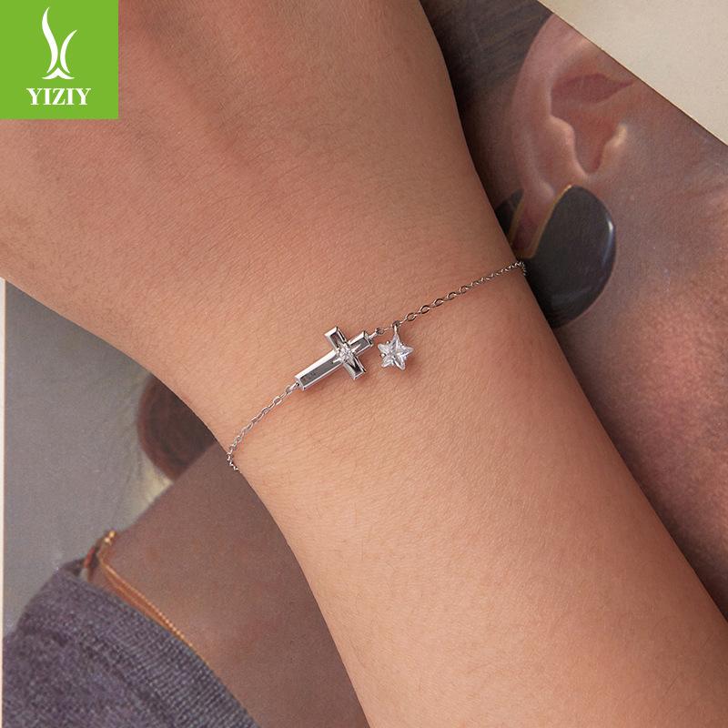 S925 Sterling Silver Starlight Cross Bracelet, Cross-Border Simple Star Bracelet Jewelry.