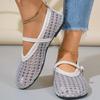 Summer Mesh Woven Flat Shoes for Women  Round Toe Shallow Mouth Buckle Strap Casual Outdoor Dress Sandals