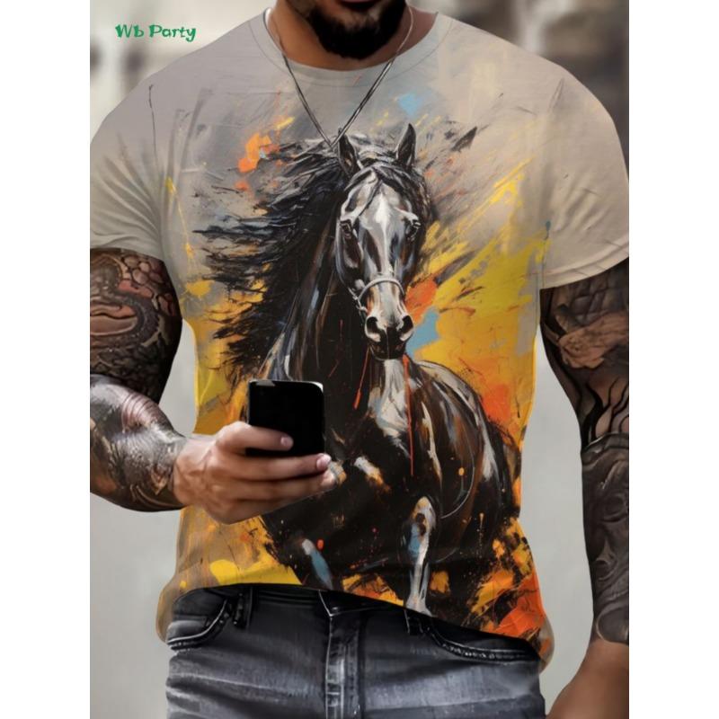 Lustiges 3D-Tier Herren-T-Shirt Sommer Street Herren Kurzarm-T-Shirt Rundhals Herren-T-Shirt Vielseitige Übergroße Herrenbekleidung