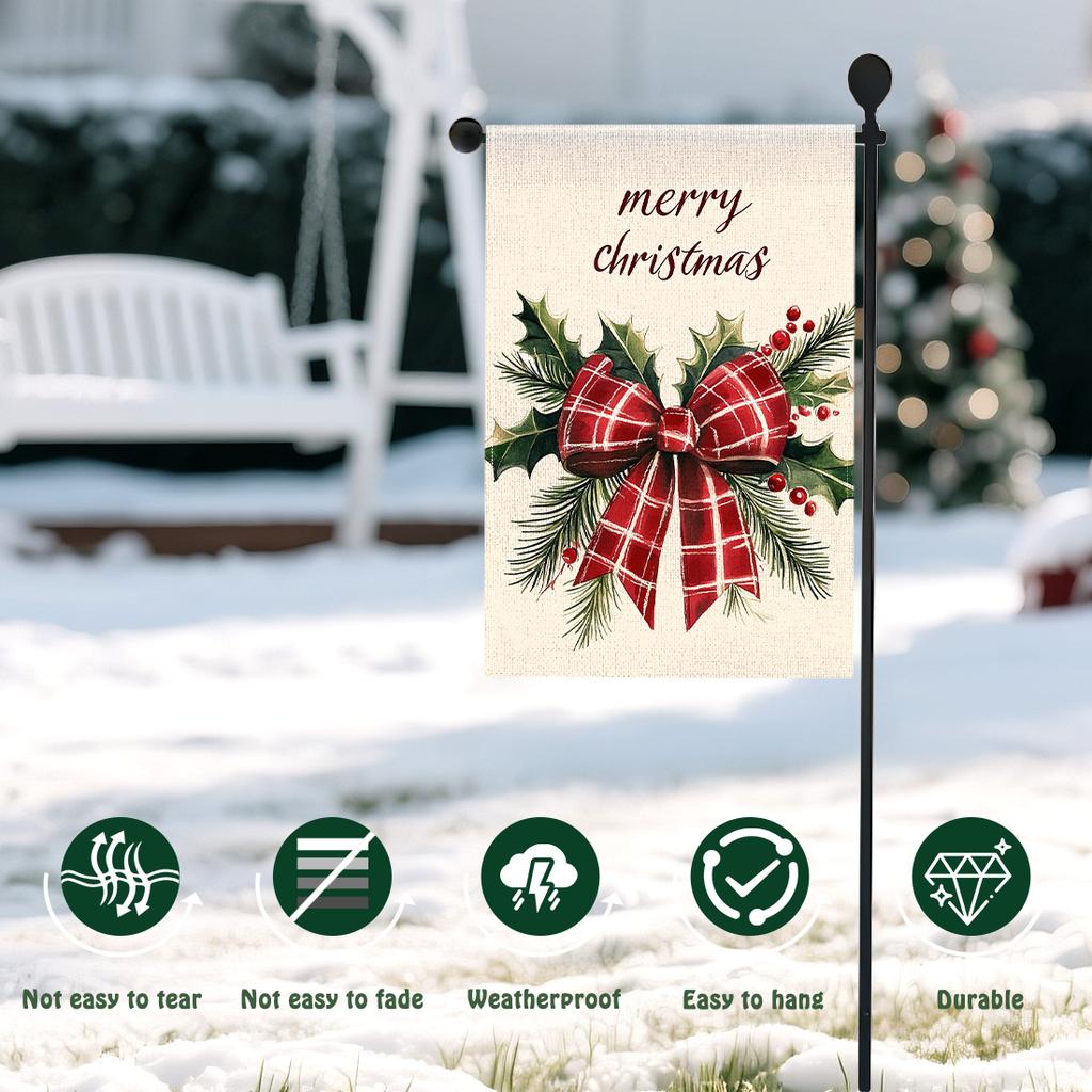 Weihnachts Schmetterling StechpalmeGartenflagge 12x18 Zoll Doppelseitig für Hof Außen Willkommensflagge Dekoration (Ohne Fahnenmast)